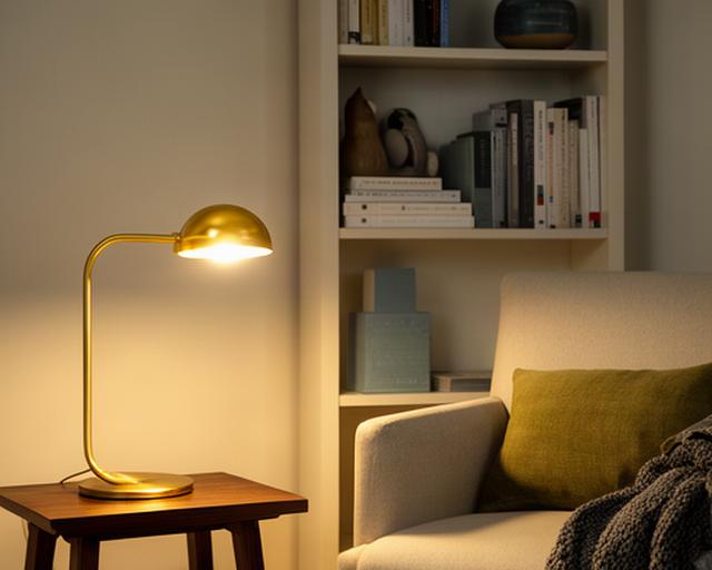 Rincón de lectura con lámpara de mesa de luz cálida y sillón junto a una biblioteca